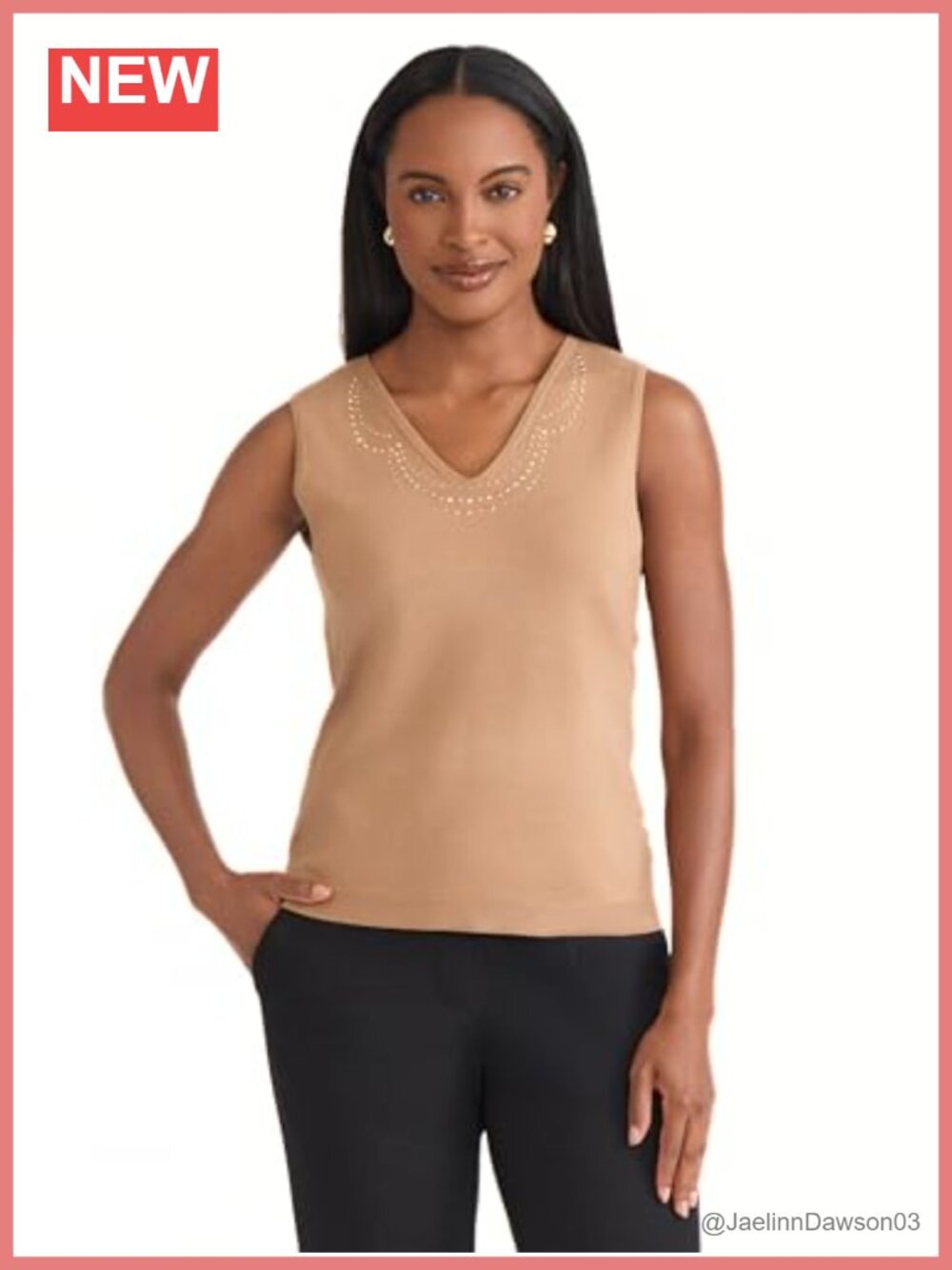 Sleeveless V-Neck Embellished Knit Tank Top for Casual & Professional Wear
